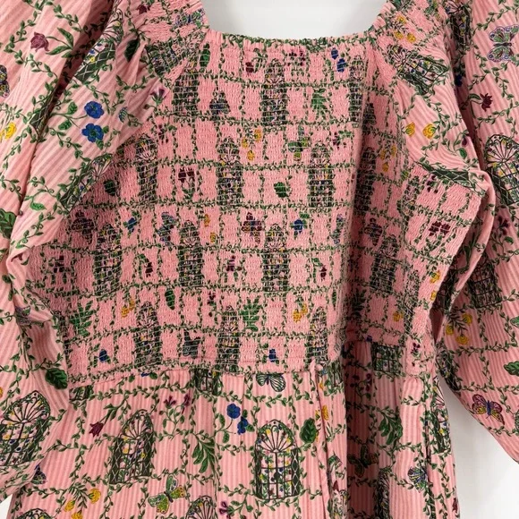 NWT Printfresh Florence Dress Gilded Greenhouse Print L Organic Cotton Midi Pink - Picture 6 of 10